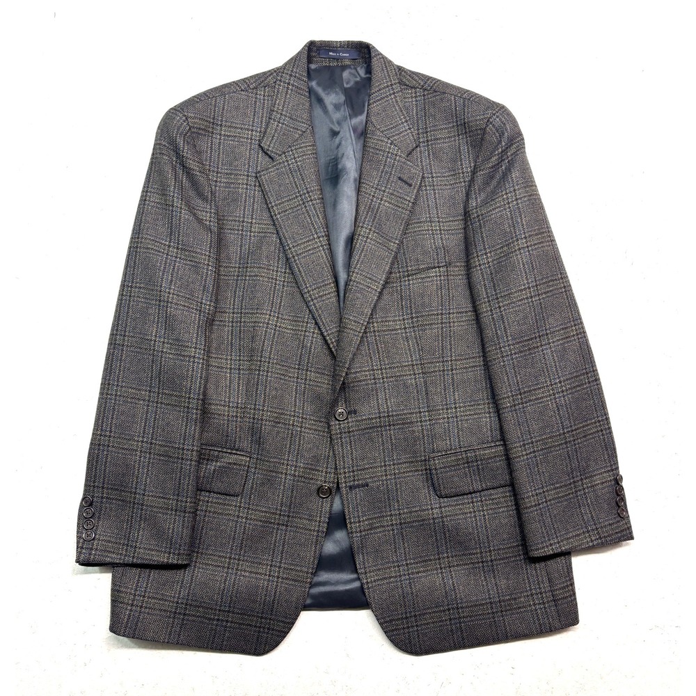 vtg Chaps Ralph Lauren 44R Green Blue Plaid Blazer Jacket Sport Coat Tweed Wool